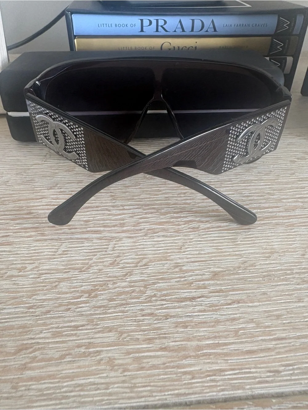CHANEL Oversized Shield Sunglasses in Dark Brown and Black